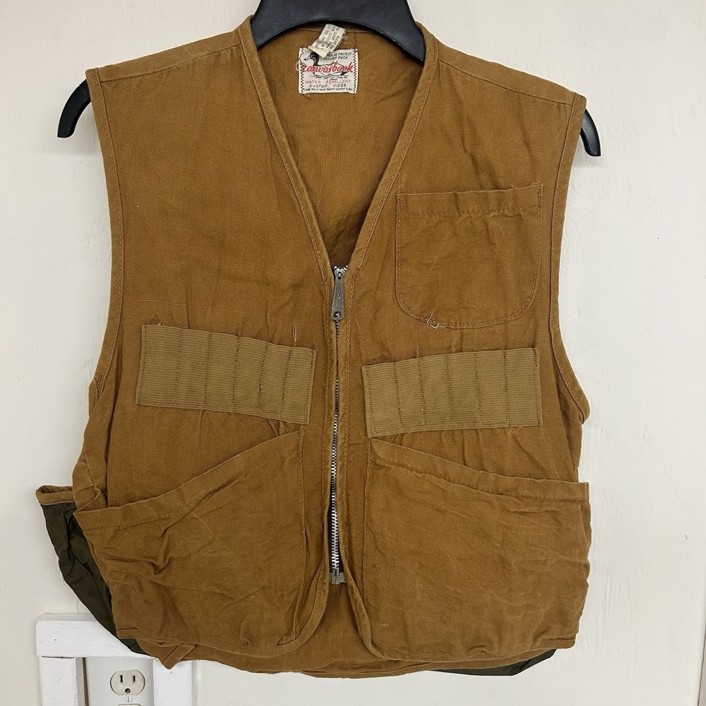 Vintage Canvasback Vest Mens Small Tan Cotton Canvas Hunting Photography Utility